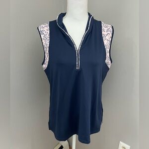 ETONIC Ladies Golf Navy Flora Activewear Sleeveless Polo- Large
